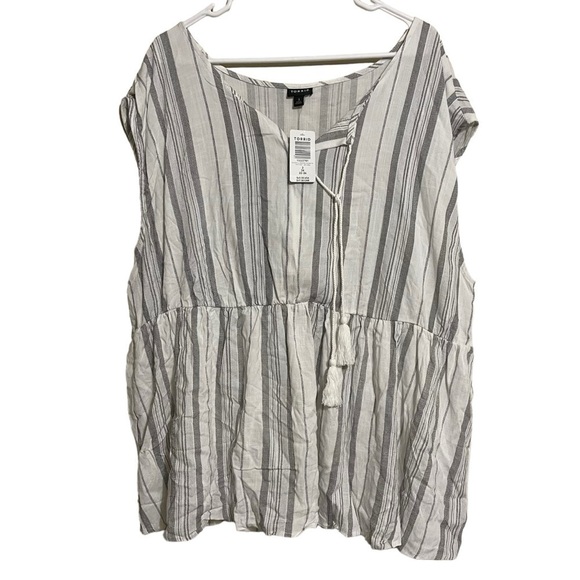 Torrid NWT Striped Peplum Rayon Slub Dolman Top Blouse White Gray Plus Size 3X - Picture 1 of 6